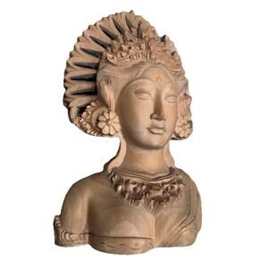 Balinese Legong Dancer Hand Carved Wooden Statue Bali, Indonesia, Bust, Craftsmn